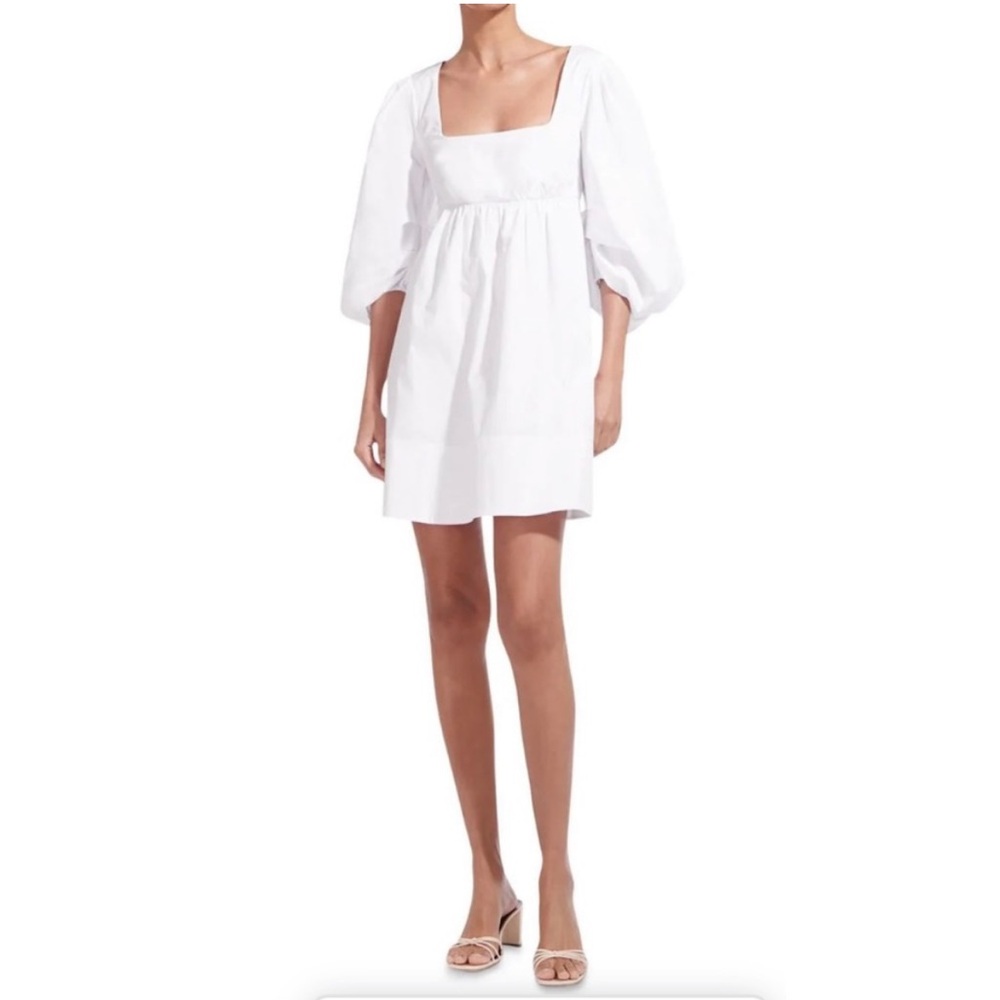 STAUD White Square-Neck Puff-Sleeve Mini Dress